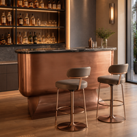 Comptoir de bar compact moderne en acier inoxydable sur mesure, couleur or rose, pour petit salon, studio, appartement, cuisine