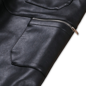 TOPSHOW Pantalon en <span class=keywords><strong>cuir</strong></span> noir à poches évasées et fermeture éclair personnalisé pour hommes - Product Image 5