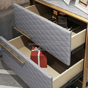 Luxury Modern Bedroom Furniture Gold Metal Frame Wood Leather <b>Night</b> <b>Stand</b> Bed Side Table for Hotel Home - Product Image 4