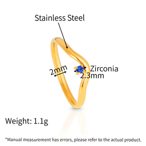 Chris April 316L Stainless Steel Gold Plated Zircon Stone Fine Arrow V-Shape Finger Rings for <strong>Women</strong> - Product Image 4