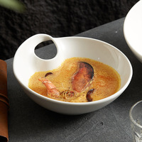 NOUVEAU Bol à salade de fruits en céramique irrégulier, blanc profond, pour plats froids, soupes de fruits de mer, purées, service de buffet, vaisselle de restaurant
