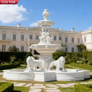 Fontaine YOUFINE sur mesure, style château, décoration extérieure, pierre antique, classique, en marbre blanc avec lions - Product Image 2