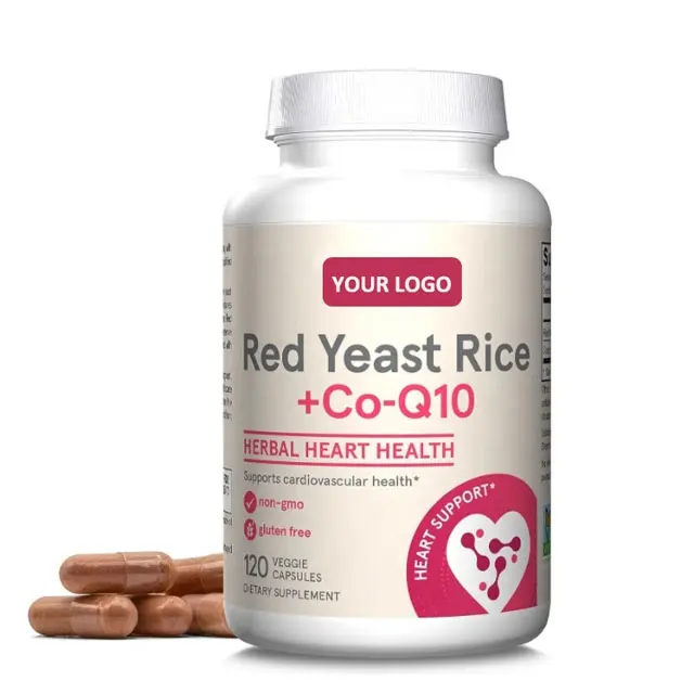 Private Label Rode Gist Rijst Met Coq10-supplement Hartgezondheidssupplement Ondersteunt Cardiovasculaire En Hartgezondheid