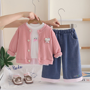 Nuovo Set Tre Pezzi per Bambine Autunno 2026, Maglione in Cotone a Trecce, Elegante Completo con Cartoni Animati, Manica Lunga - Product Image 2
