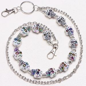 Chaîne de taille Hip Hop Punk Metal Skull à double couche avec pendentif perlé pour jeans, chaîne de corps décontractée et tendance - Product Image 3