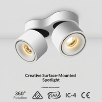 Luminaire COB moderne et minimaliste pour restaurant, pliable, double tête, à montage en surface, source lumineuse à CRI 90, 360° °   Downlight à cardan rotatif