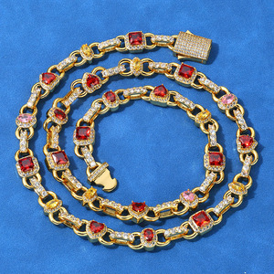 High End Bespoke Multicolor Moissanite Chain Necklace 925 Silver Hip Hop Bling Iced Out Jewelry VVS <b>Stones</b> Pass Tester - Product Image 1