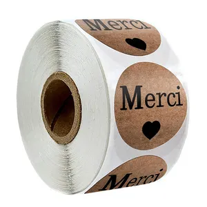 Round kraft paper French 'Thank You' Gift Packaging Plain Stickers Rolls