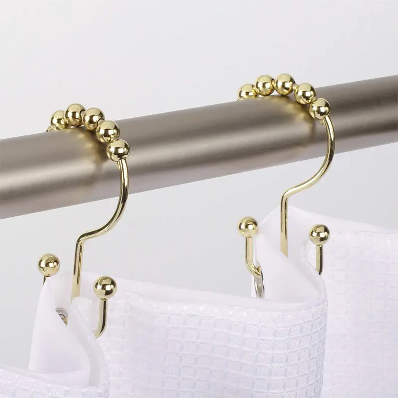 Double hooks five ball roller shower curtain rings/shower rod Stainless steel curtain hooks