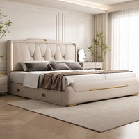 Luxuriöses Polsterbett mit Stauraum, LED-Kopfteil, Goldverzierung, Seitenschubladen, Queen/King Modernes Schlafzimmermöbel OEM ODM Bettsets