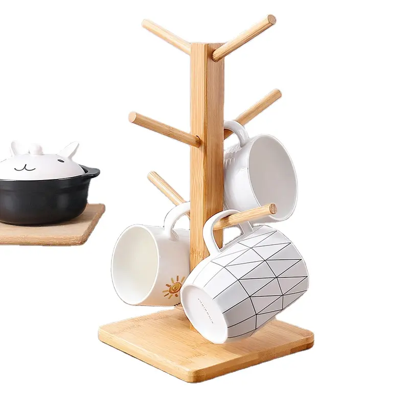 Vierkante Bamboe Hout Koffie Cup Mokken Rack Droger Key Purse Organizer Wijnglas Stand