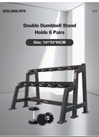 Support de rangement pour haltères robuste 6 paires, cadre en acier rectangulaire 75*50*2.5mm, support arqué à 2 niveaux pour salle de sport commerciale