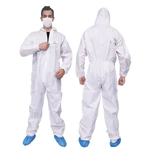 Murah Microporous tipe 5/6 kerja pelindung tahan air asbes hooded pakaian keselamatan bukan tenunan coverall sekali pakai dengan hood