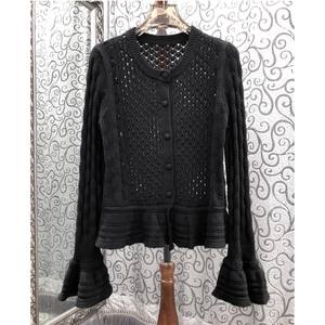 <span class=keywords><strong>Cardigan</strong></span> in maglia di <span class=keywords><strong>lana</strong></span> di alta qualità nuovo 2025 maglieria autunno inverno da donna lavorata all'uncinetto manica svasata <span class=keywords><strong>cardigan</strong></span> <span class=keywords><strong>nero</strong></span> albicocca - Product Image 3