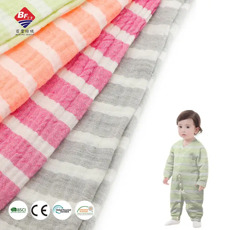 Özel tasarım Anti boncuklanma pamuk Rayon şerit ipliği boyalı pamuk krep Muslin kumaş bebek için