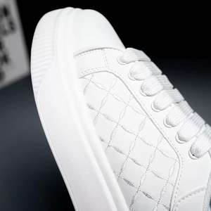 Men's White <b>Sneakers</b> Inside Elevating Couple Board Shoes <b>Leather</b> Casual Trainers - Product Image 5