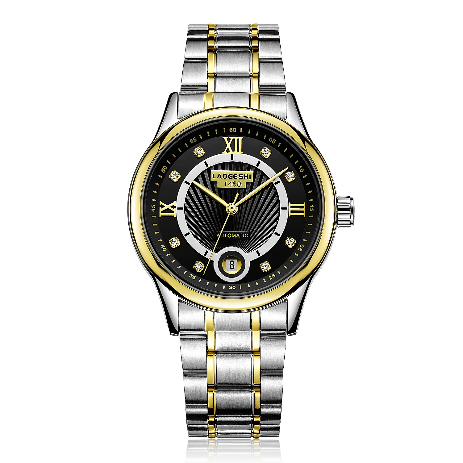 LAOGESHIデザイナーダイヤモンドウォッチ男性用ビジネスラグジュアリー高品質自動機械式ステンレス鋼時計
