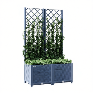 Jardinière en plastique bleu gris 31,5x15,7x53,5 pouces avec treillis, pots à fleurs, jardinières au design moderne pour usage extérieur - Product Image 1