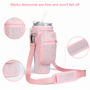 40oz Bling Diamond for Stanley Cup <b>Accessories</b>-Water Bottle Holder with Phone Pocket Water Bottle Pouch Bag <b>Drinkware</b> <b>Accessory</b> - Product Image 2