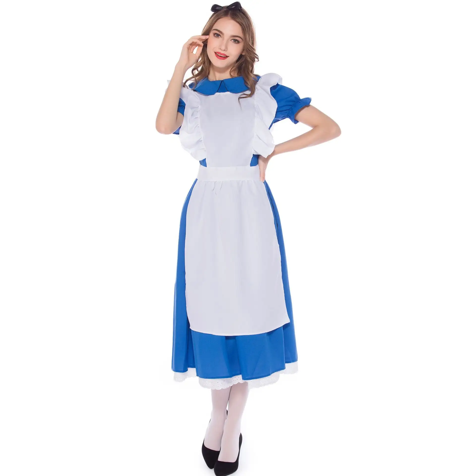 Bán Buôn Màu Trắng Và Màu Xanh Đức Oktoberfest Dirndl Dài Ăn Mặc Dành Cho Người Lớn Halloween Maid Trang Phục Maid Ăn Mặc Đồng Phục