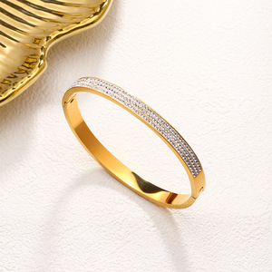 Women Fashion Jewelry Full <b>Crystal</b> Luxury <b>Bracelet</b> Rhinestone Bangle Simple Stainless Steel Bangles - Product Image 3