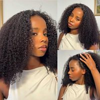 Perruque 3-en-1 mi-longue en cheveux humains naturels vietnamiens, bouclés style Pixie, sans couture, avec cordon de serrage, sans colle, pour femmes noires