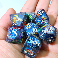 Ensemble de dés polyédriques en résine durable, écologiques, gravés et peints à la main sur le thème du dragon de luxe, 7 pièces pour TTRPG DnD-PW2