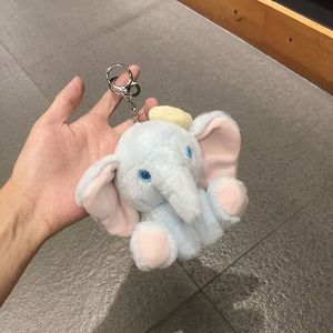 Kawaii Big Ear Elephant Plush Keychain Cute Blue Angel Halo Animal Toy Keyring Silver Clasp Pendant Couples Bag Charm Gift - Product Image 1
