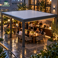 Pergola motorisée en aluminium personnalisable avec toit à lames orientables, contrôle solaire et option LED pour villa, bord de piscine, patio et espace de vie