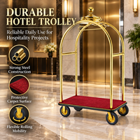 Bellman Trolley Crown Design Goldfinish Edelstahl Gepäckwagen Roter Teppich Deck 8 Zoll Geräuschlose Räder Gepäckträger