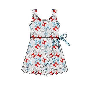 Ropa Deportiva Informal Personalizada con Estampado Floral para el 4 de Julio, Vestido de Yoga para Niñas, Pantalones Cortos con Volantes, Ropa Deportiva para Hermanas - Product Image 5