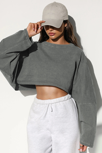 T-<span class=keywords><strong>shirt</strong></span> Court Décontracté pour <span class=keywords><strong>Femme</strong></span> à Col Rond, Manches Longues et Épaules Tombantes, Couleur Unie, Coupe Ample, Pull Sportif avec Doublure - Product Image 5