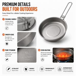 Poêle en titane pour la randonnée, poêle à frire d'extérieur, poignée pliable, ustensiles de cuisine ultralégers pour la randonnée et la pêche - Product Image 5
