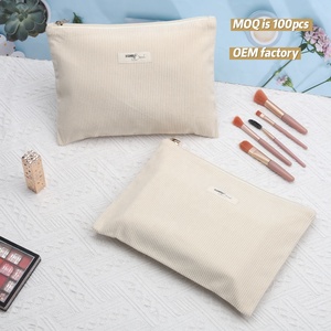 Bolsa de Cosméticos de Tela de Pana con Cierre, Diseño Nuevo, Logotipo Personalizado Impreso, Bolsa de Maquillaje de Viaje de Terciopelo y Franela - Product Image 3