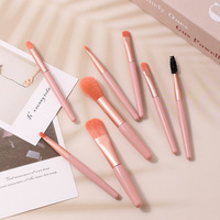 Ensemble de 8 mini-pinceaux de maquillage professionnels en nylon avec étui en PU, pour fond de teint, sourcils, style éventail, design naturel, manche pour femme
