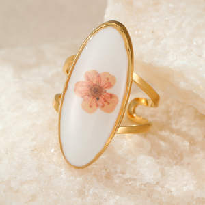 Fashion Simple Irregular Shape Oil Drop Eternal Flower Open Ring Gold Plated Stainless Steel Waterproof Adjustable <strong>Jewelry</strong> - Product Image 5