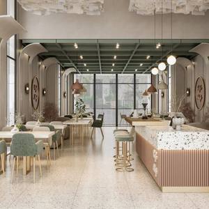 Diseño de Interiores de Cafetería Llave en Mano, Fabricante de Muebles Personalizados para Cafés |   Barra de Bar de Latón Estilo Terrazo Crema Francés OEM - Product Image 4
