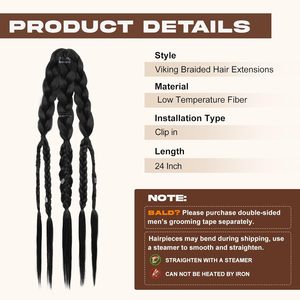 Extensiones <span class=keywords><strong>de</strong></span> Cabello Vikingas para <span class=keywords><strong>Hombre</strong></span>, 24 Pulgadas, Hechas a Mano, Cola <span class=keywords><strong>de</strong></span> Caballo Trenzada con Clip, Accesorios <span class=keywords><strong>de</strong></span> Guerrero <span class=keywords><strong>Vikingo</strong></span> Renacentista para Halloween - Product Image 2