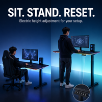 Bureau de Gaming Électrique AOR à Double Moteur 140x70, Hauteur Réglable, LED ARGB RGB, Charge 150kg, Porte-Gobelet, Crochets, Vente en Gros Usine