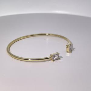 Tianyu Gems Minimalist <b>Gold</b> Plated Copper <b>Bangle</b> with Rectangular Zircon Stones and Sleek Fashion Jewelry - Product Image 2