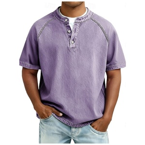 Polo de Manga Corta para <span class=keywords><strong>Hombre</strong></span>, Estilo Vintage, Cuello Henley, Estampado, Corte Holgado, Informal, Transpirable, para Verano - Product Image 2