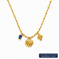 Collier en acier inoxydable plaqué or 18 carats, étanche, avec pendentif losange en perle de coquillage et zircon bleu, bijoux de mode pour femmes