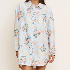 Camicie da Notte Stile Boyfriend con Stampa Sublimatica Personalizzata, Maniche Lunghe, Orlo Curvo, Abbigliamento da Notte per Donne - Product Image 1