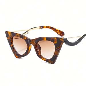 Gafas de Sol Vintage de Moda, Diseño de Ojo de Gato, Triangulares, con Estampado de Leopardo Negro, Protección UV400 para Mujer - Product Image 5