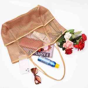 Grand sac fourre-tout de plage en maille pour femme, sac de voyage d'été portable, étanche, avec fermeture éclair, multi-poches, sac de rangement pour piscine - Product Image 4