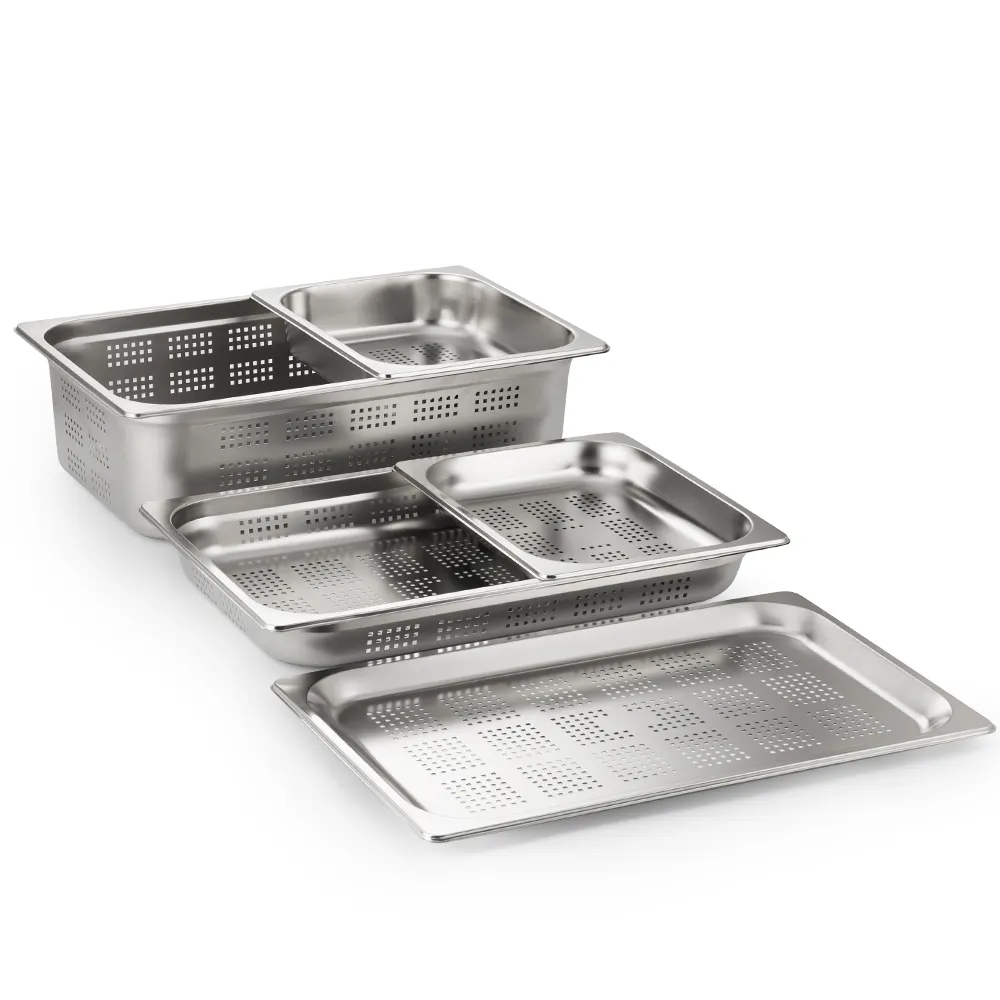 Hotel Voedsel Gastronorm Ons Stijl 1/1 Geperforeerde Gn Pan & Ss Gn Pan Deksel 1/3 Notched