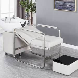Lit de lavage moderne en acier inoxydable pour salon de coiffure avec <span class=keywords><strong>bac</strong></span> de lavage et cuvette de lavage arrière pour barbier - Product Image 1