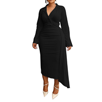 Robe de soirée sexy pour femme, col en V, manches longues, coupe ajustée, taille haute, boutons irréguliers sur le devant, grande taille, qualité supérieure, collection automne 2026