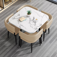 Ensemble de table à manger 4 places avec chaises, mobilier moderne pour restaurant, salle à manger, table à manger carrée en marbre, luxe italien