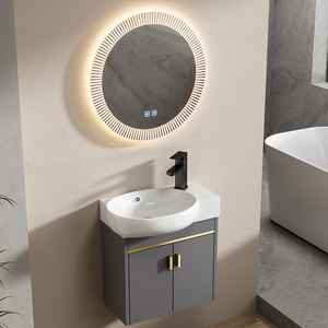 Meuble-lavabo mural ultra-étroit moderne pour petite salle de bain d'hôtel, finition laquée noir mat - Product Image 4